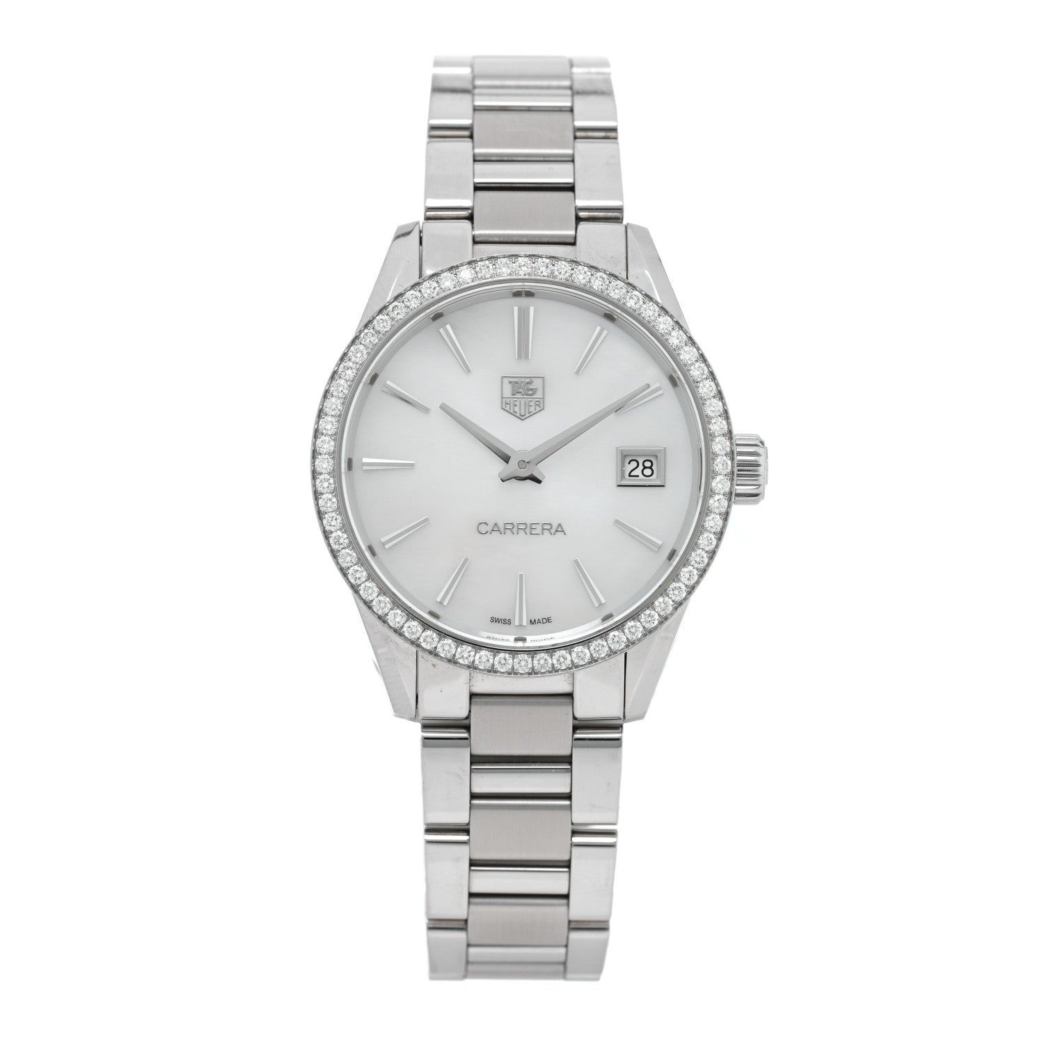 Tag Heuer Stainless Steel Diamond Bezel Mother of Pearl 32mm Carrera Lady Quartz Watch WAR1315-0 1 of 5