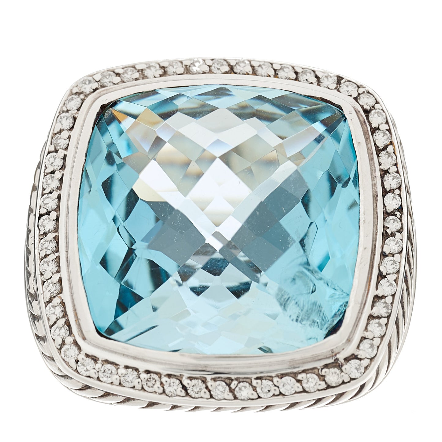 Sterling Silver Diamond Blue Topaz 20mm Albion Ring 56 7.5