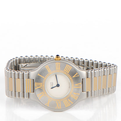 Cartier Stainless Steel 18K Yellow Gold 31mm Must De 21 Bullet Link Quartz Watch 3 of 9