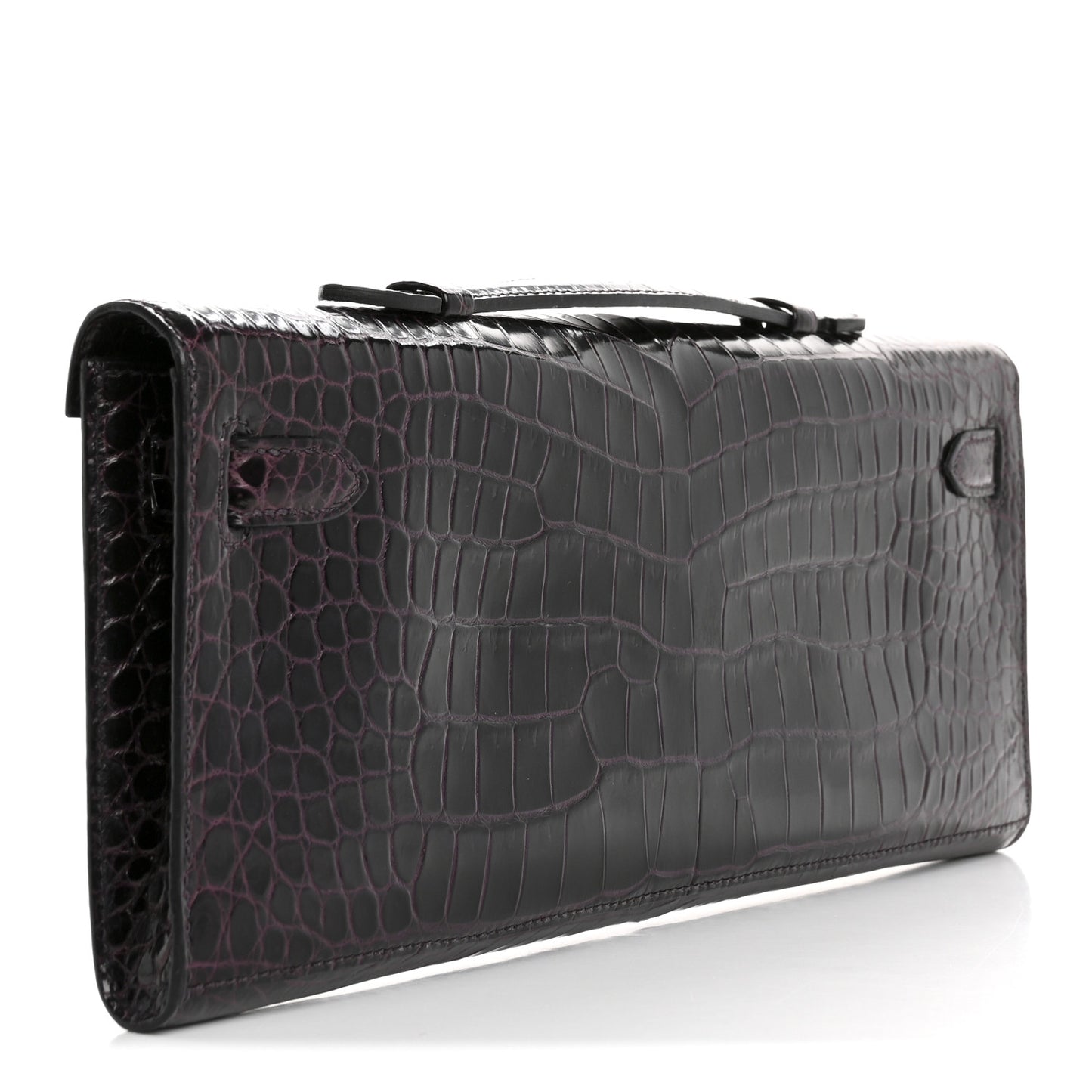 Shiny Porosus Crocodile Kelly Cut Pochette Amethyst