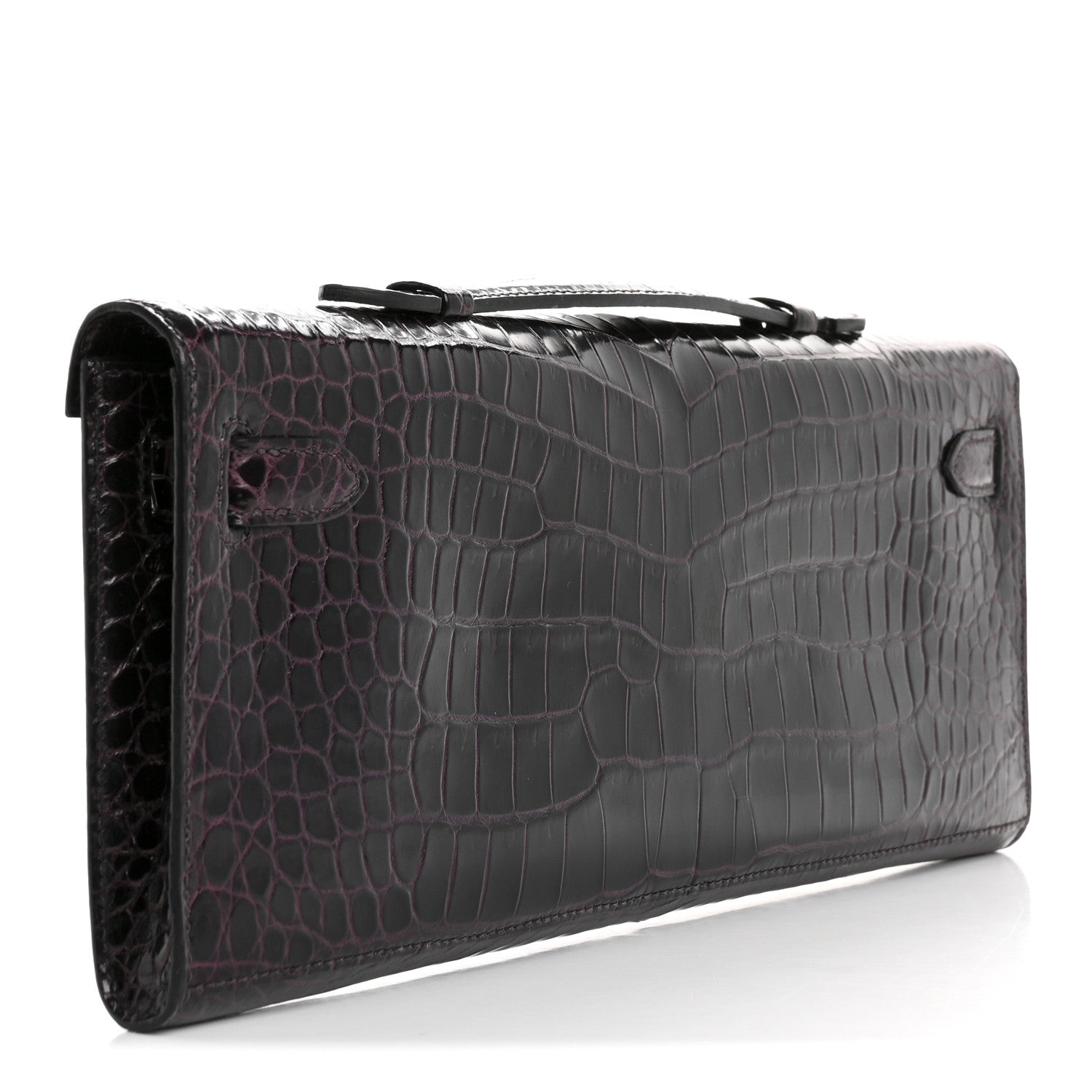 Hermes Shiny Porosus Crocodile Kelly Cut Pochette Amethyst 3 of 10