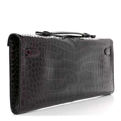 Hermes Shiny Porosus Crocodile Kelly Cut Pochette Amethyst 3 of 10