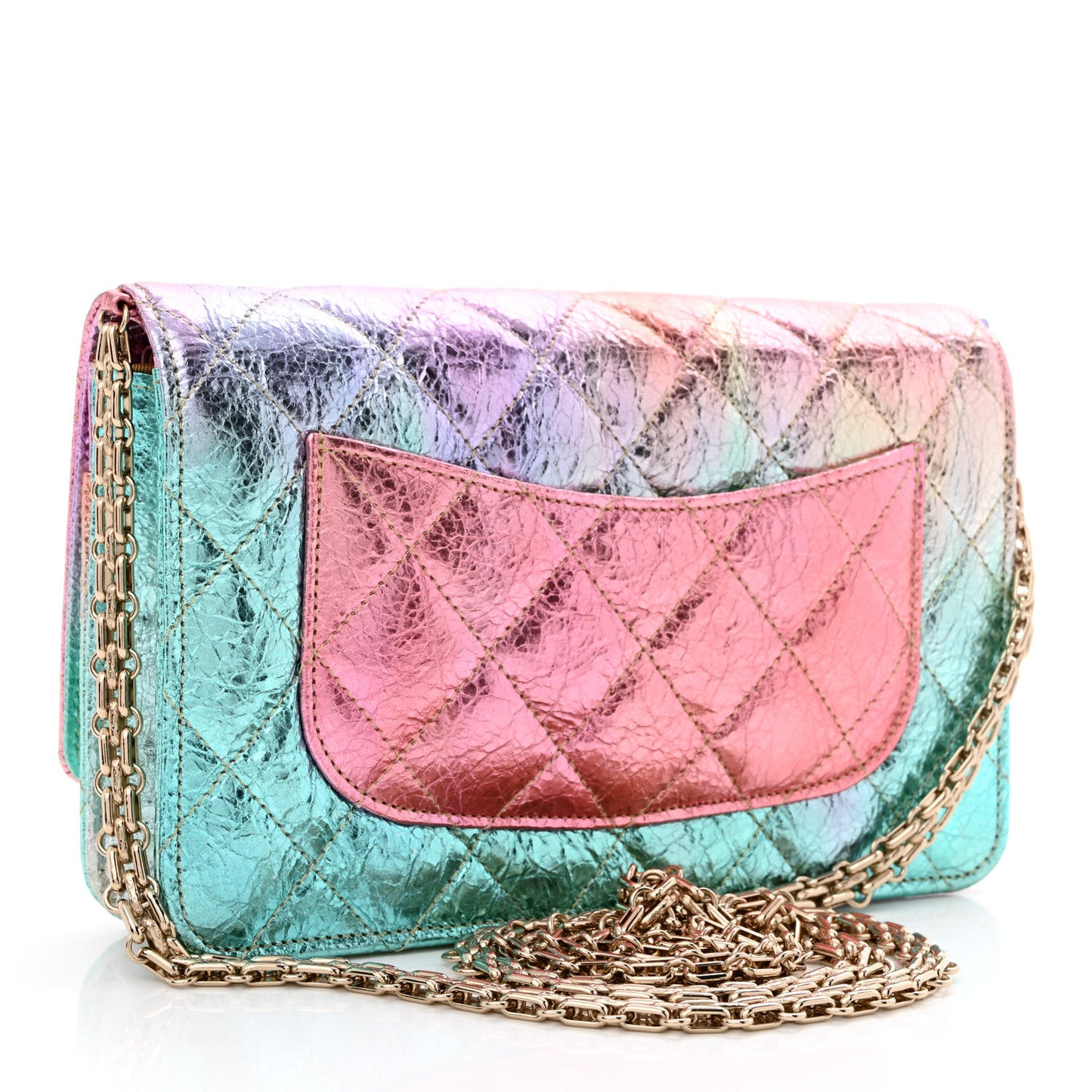 Metallic Goatskin Quilted 2.55 Reissue Wallet on Chain WOC Multicolor