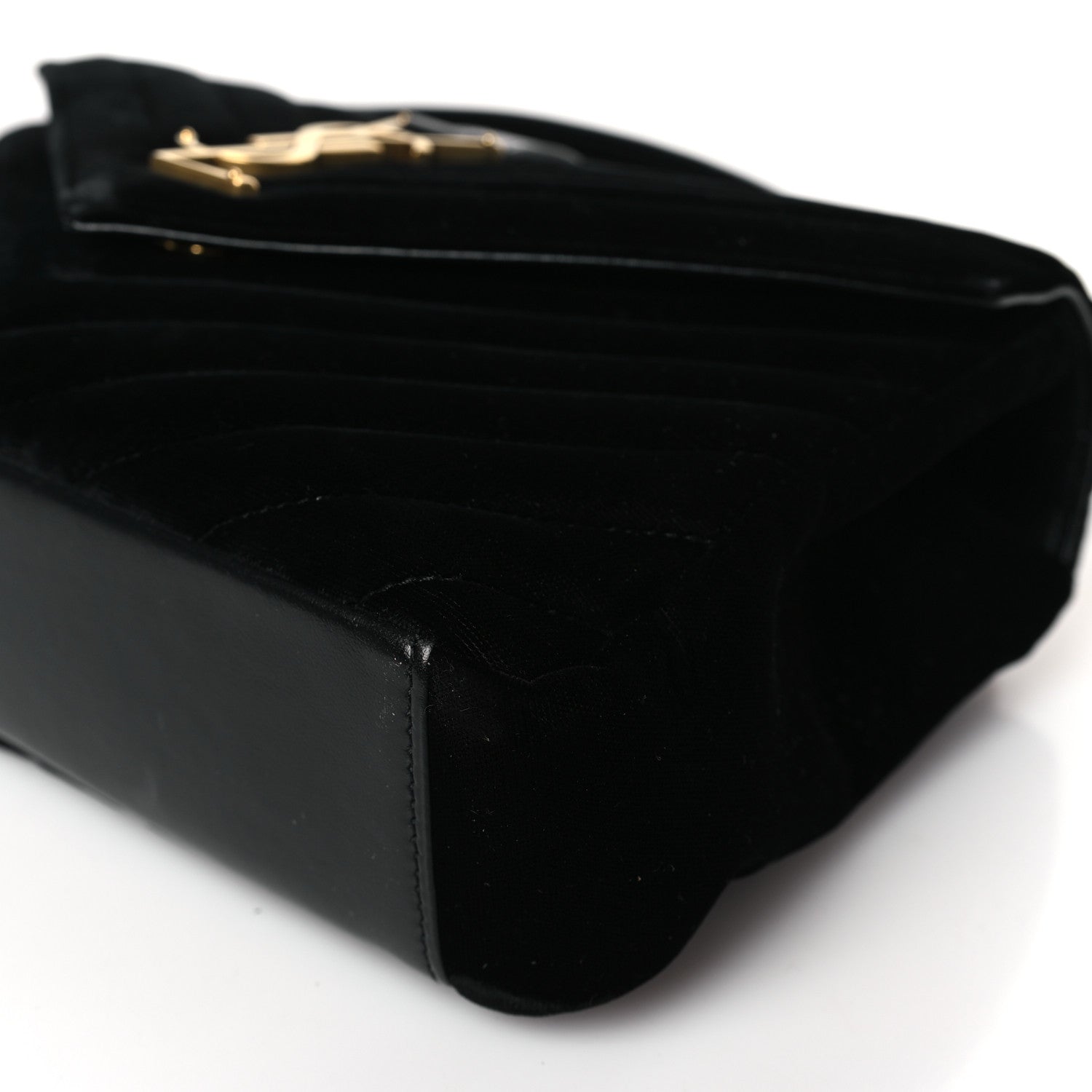 Saint Laurent Velvet Matelasse Chevron Medium College Monogram Bag Black 8 of 9