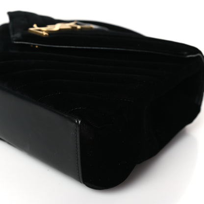 Saint Laurent Velvet Matelasse Chevron Medium College Monogram Bag Black 8 of 9
