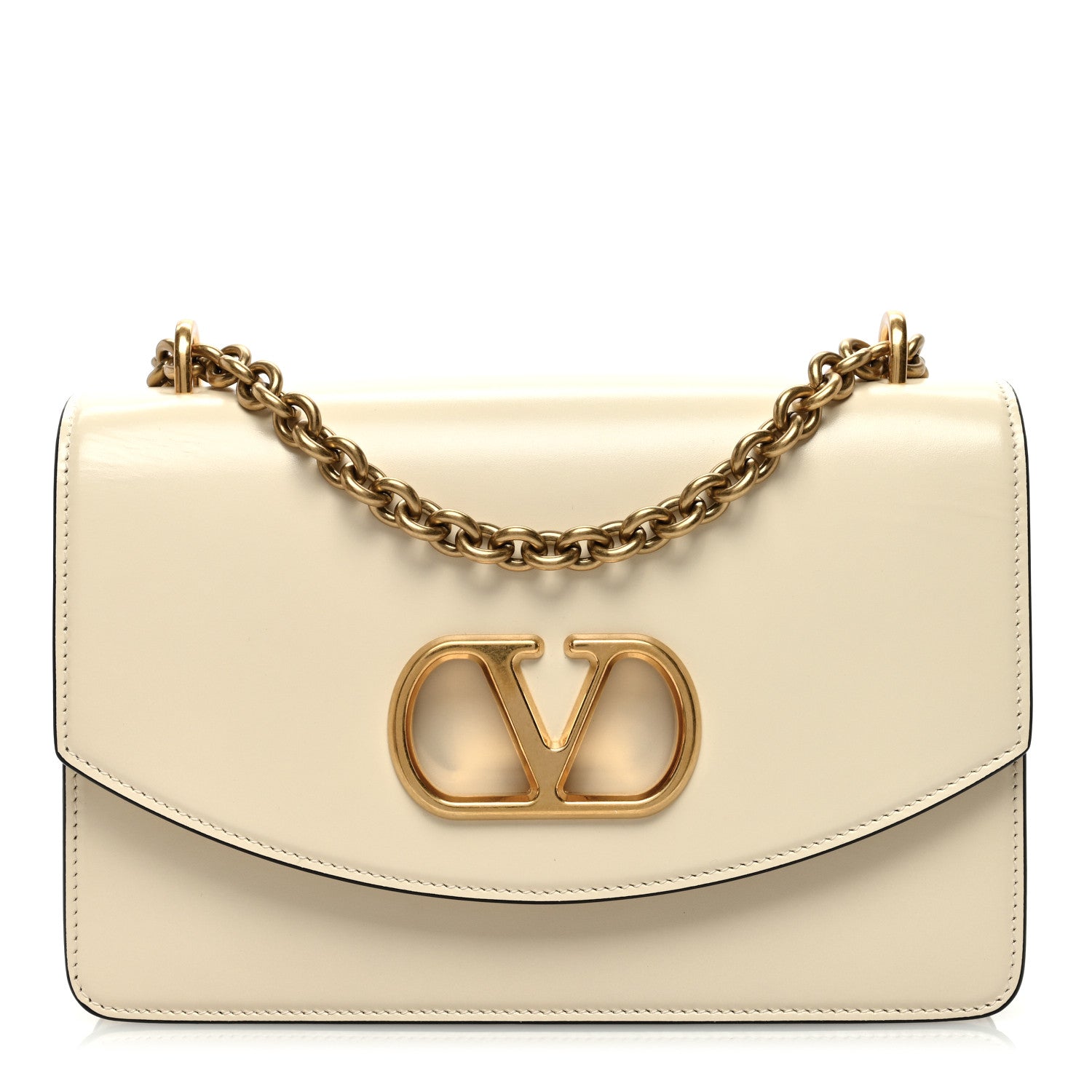 Valentino Garavani Vitello Vlogo Cutout Chain Shoulder Bag Light Ivory 1 of 10