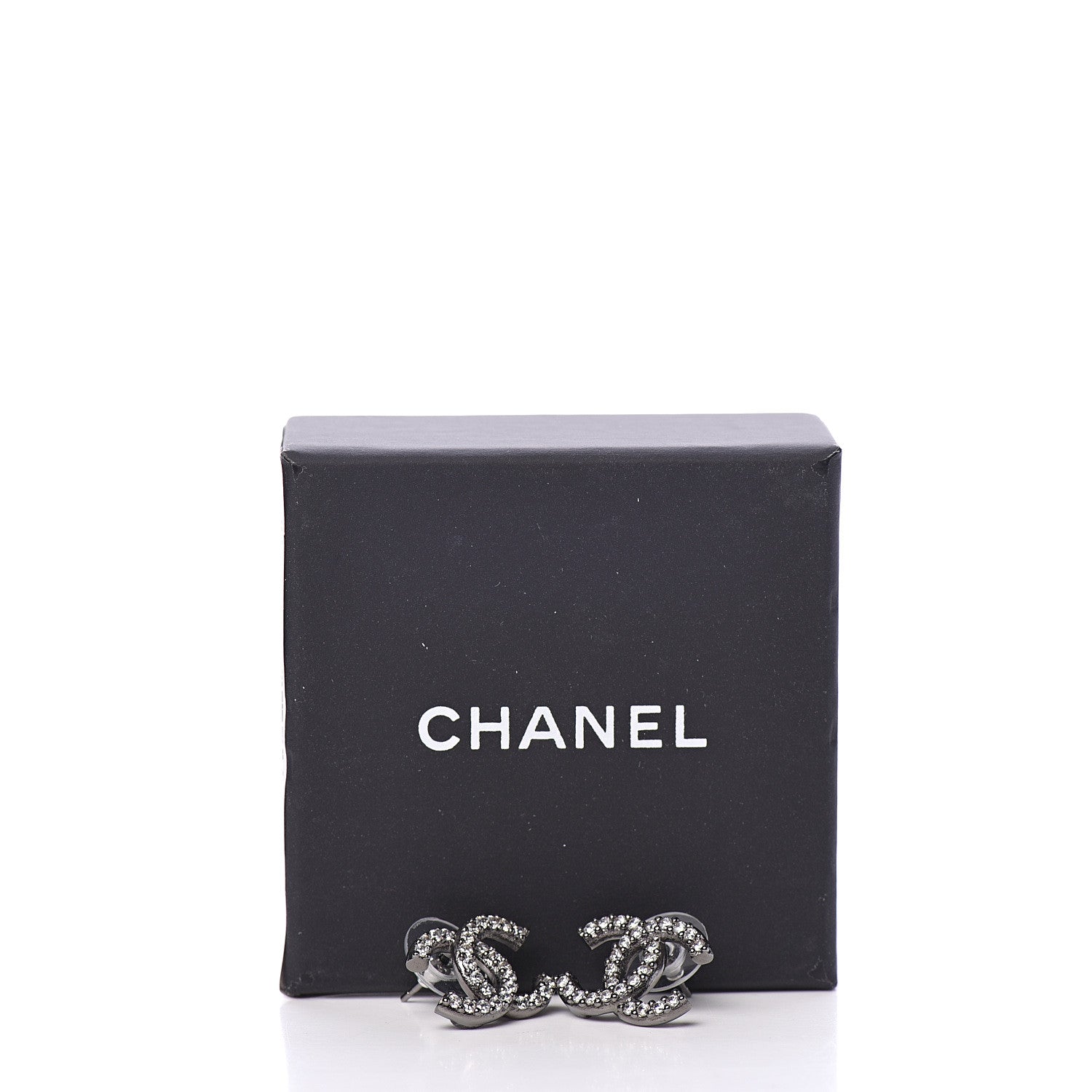 Chanel Metal Crystal CC Lock Symbols Stud Earrings Ruthenium 6 of 6