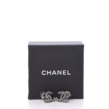 Chanel Metal Crystal CC Lock Symbols Stud Earrings Ruthenium 6 of 6