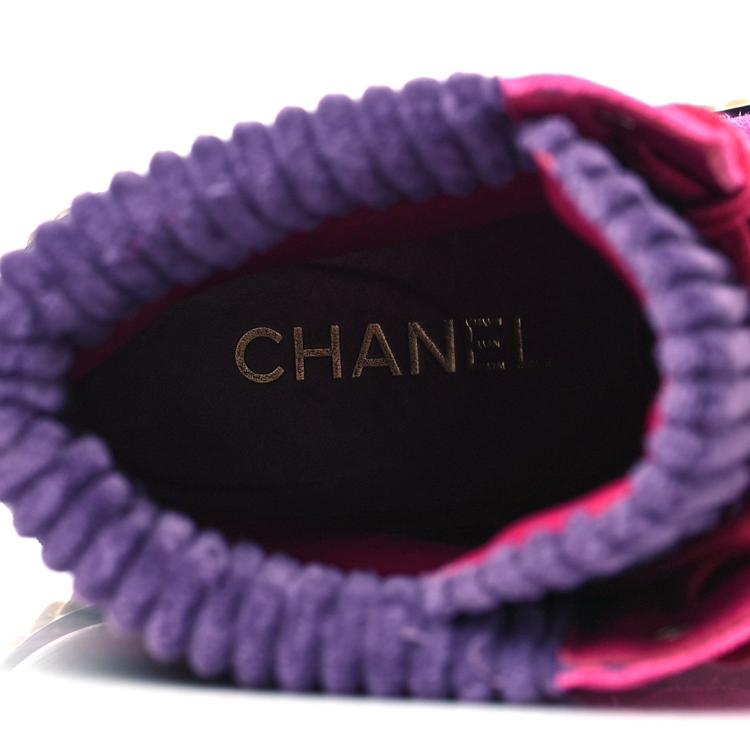 Chanel Suede Calfskin Velvet Lace Up Boots 39.5 Pink Black Purple 7 of 7