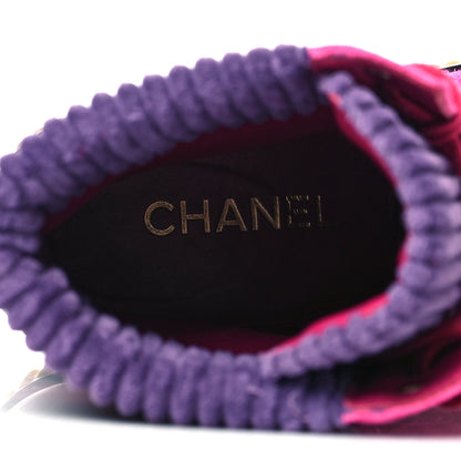 Chanel Suede Calfskin Velvet Lace Up Boots 39.5 Pink Black Purple 7 of 7