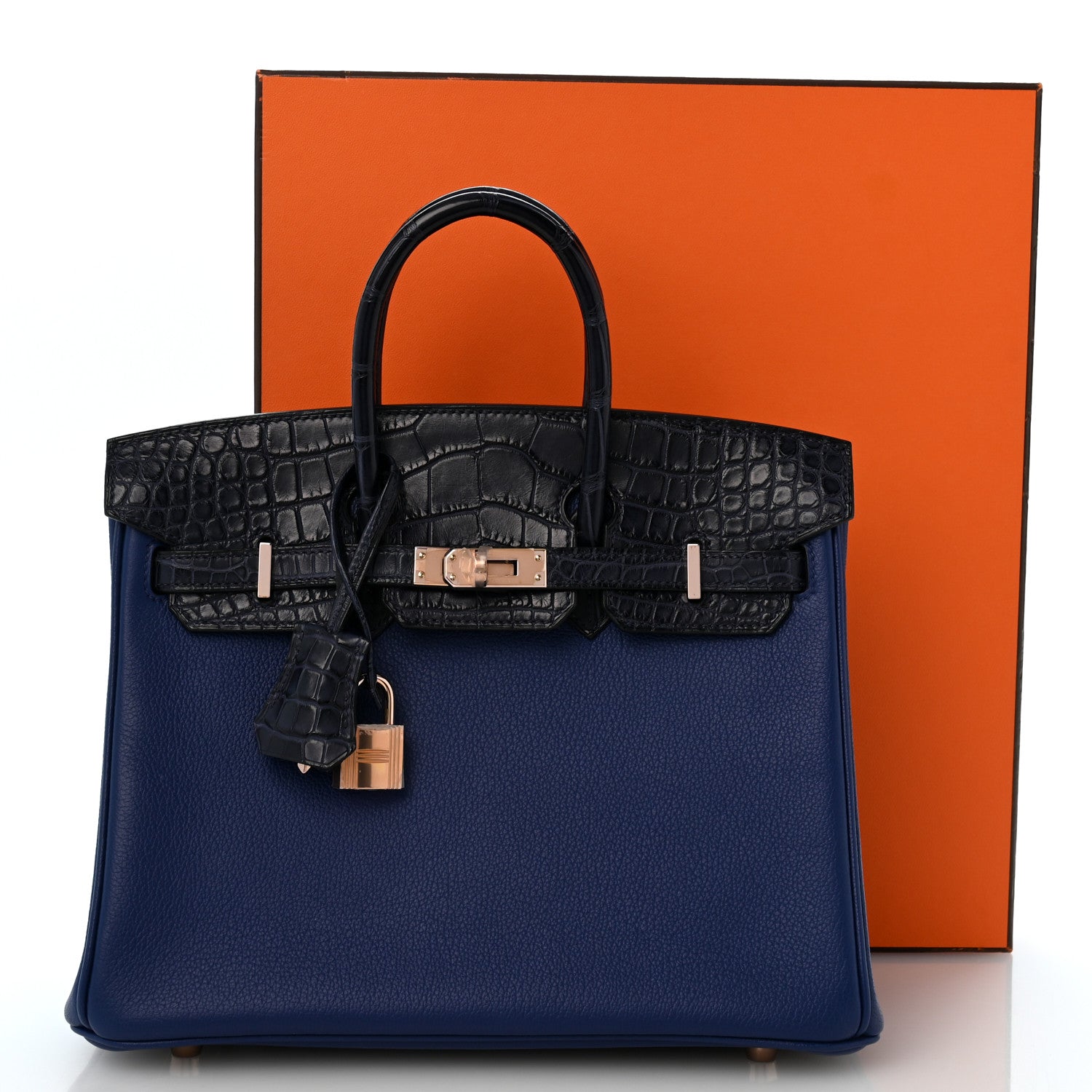 Hermes Taurillon Novillo Matte Alligator Birkin Touch 25 Bleu Saphir Marine 12 of 12