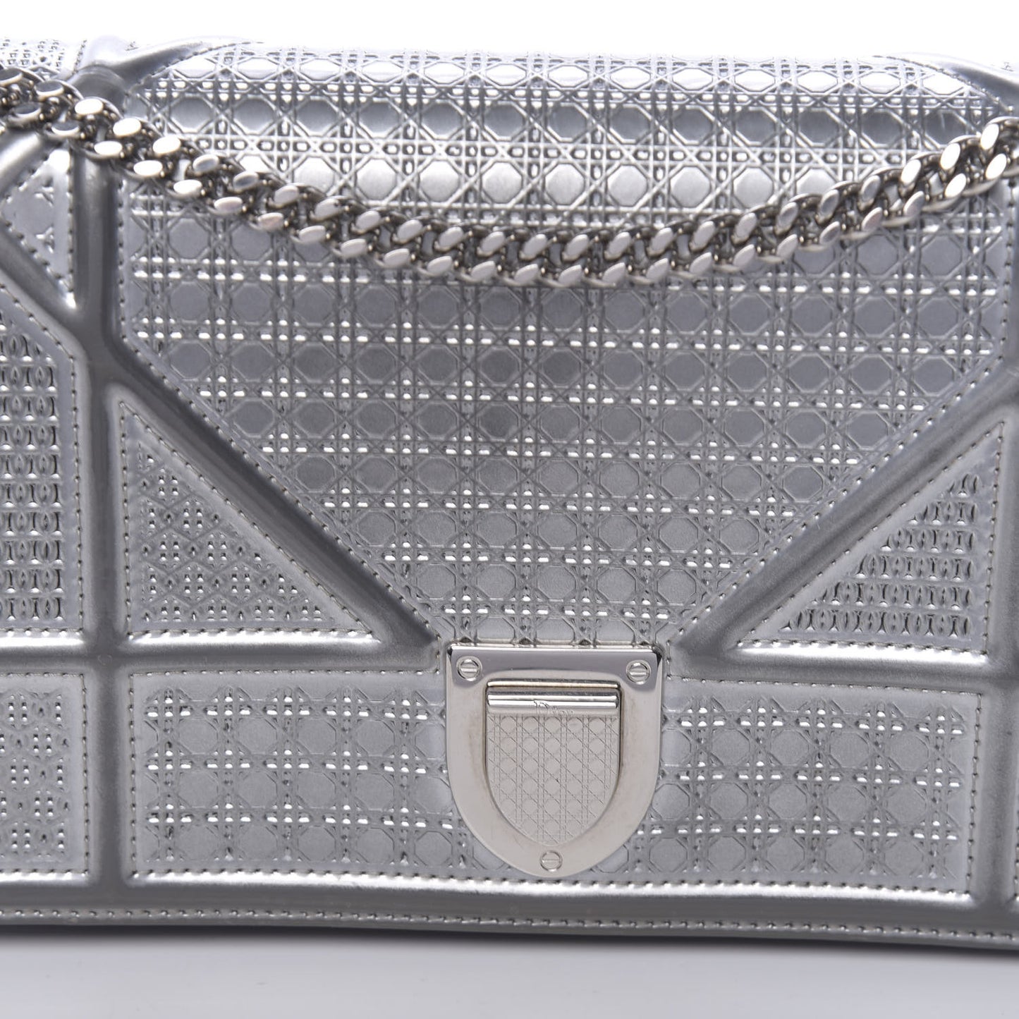 Metallic Patent Micro-Cannage Diorama Wallet on Chain Pouch Silver