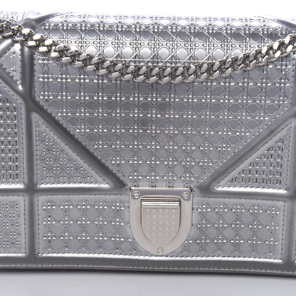 Christian Dior Metallic Patent Micro-Cannage Diorama Wallet on Chain Pouch Silver 15 of 16