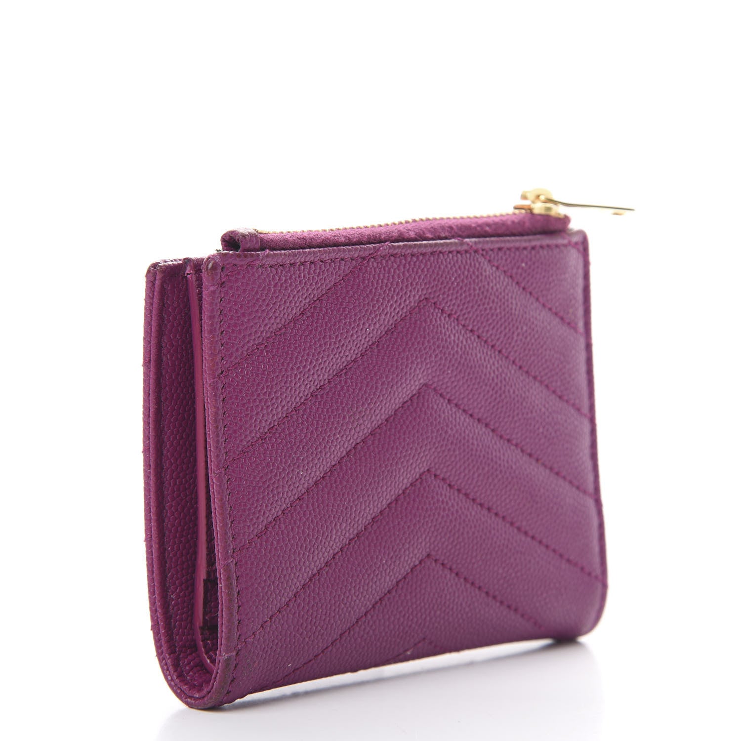 Saint Laurent Grain De Poudre Matelasse Chevron Monogram Zipped Card Case Dark Grape 2 of 14