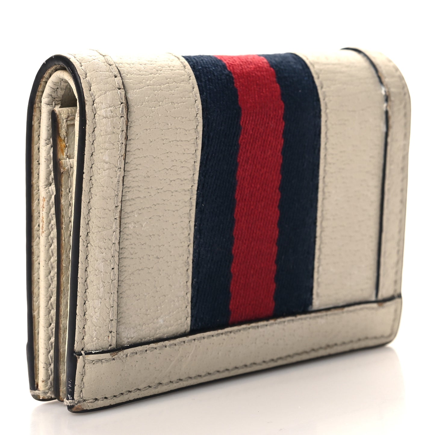 Textured Calfskin Web Ophidia Card Case Mystic White