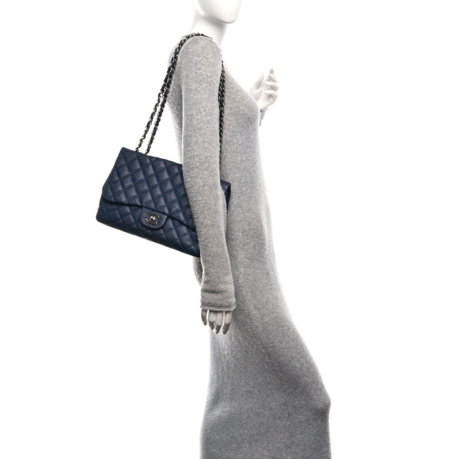 Chanel Lambskin Perforated Jumbo Double Flap Blue 2 of 11