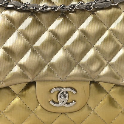 Chanel Striated Patent Quilted Jumbo Double Flap Gold 8 of 12