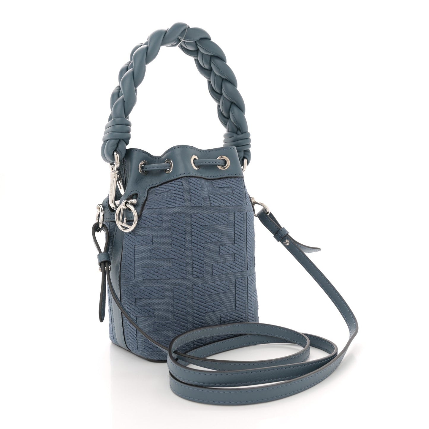 Canvas Vitello Grace F is Fendi FF Embroidered Mini Mon Tresor Bucket Bag Mirto