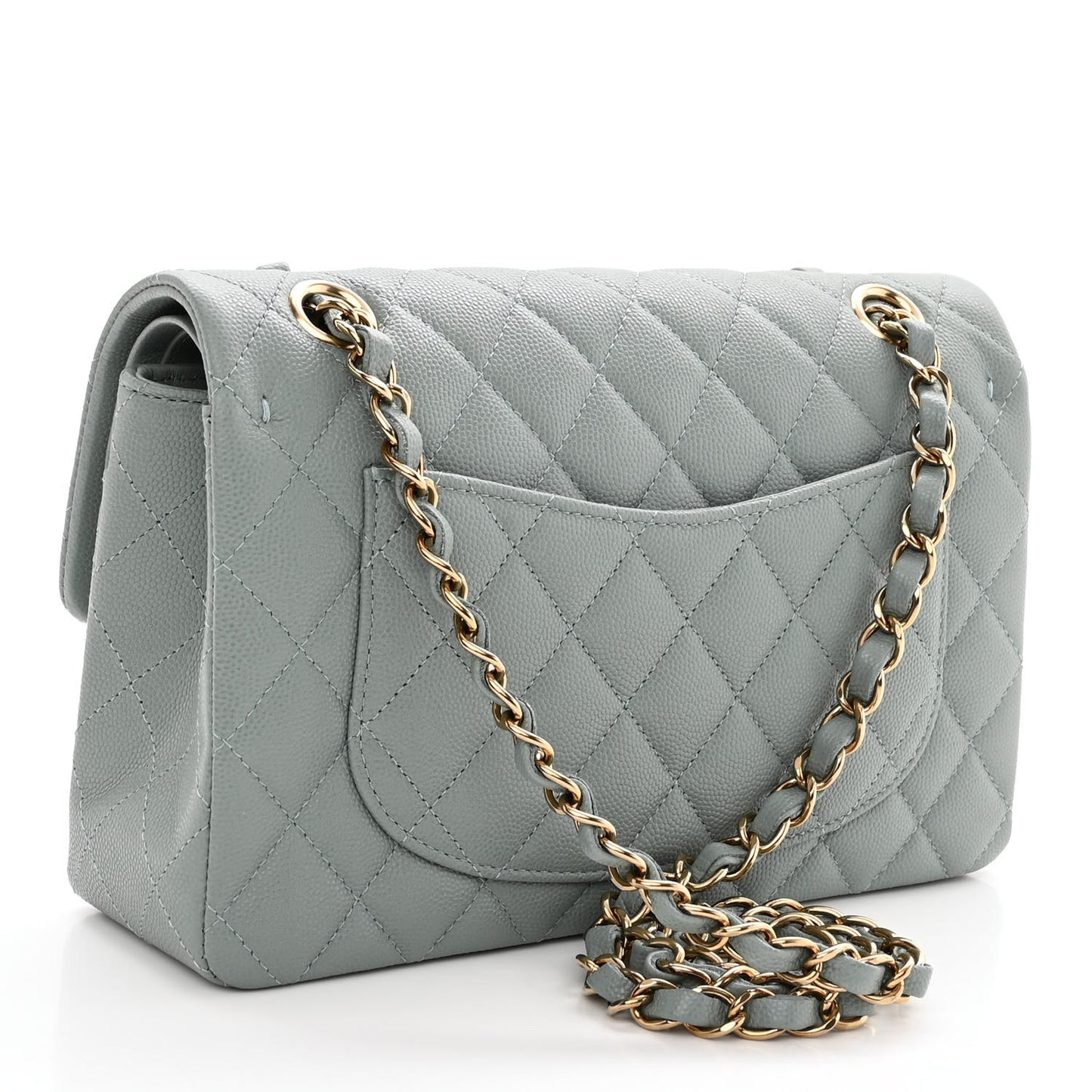 Caviar Quilted Small Double Flap Light Blue