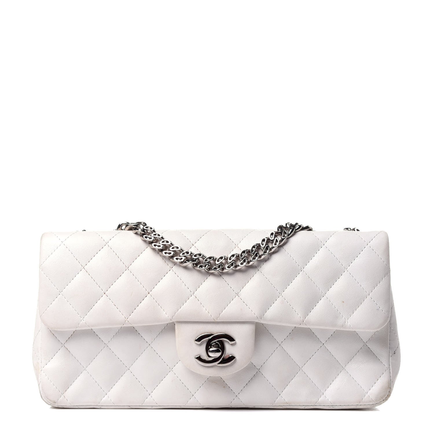 Chanel Lambskin Quilted East West Flap Bijoux Chain White 1 of 13