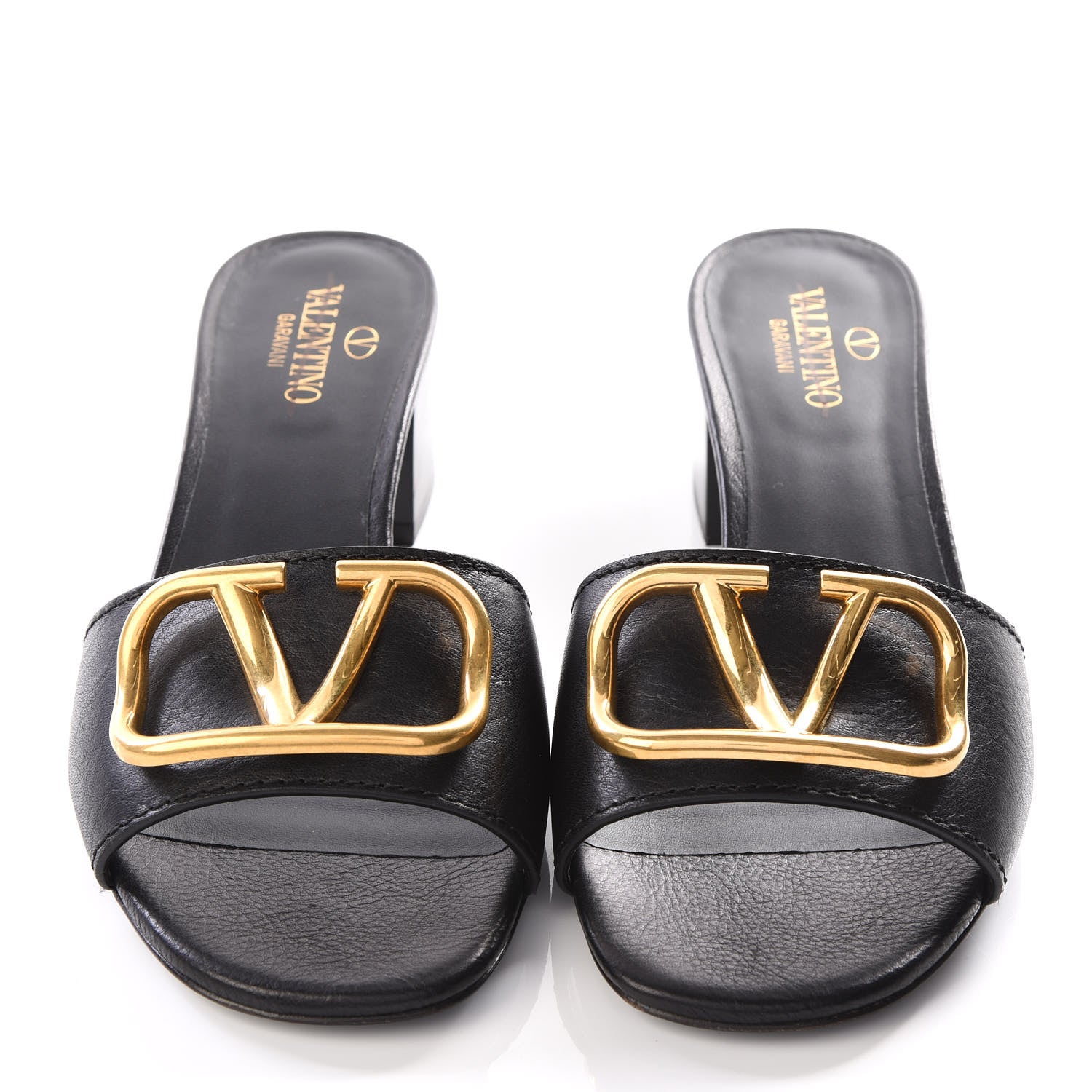 Valentino Garavani Grainy Cowhide VLogo 45mm Slide Sandals 36 Black 3 of 9