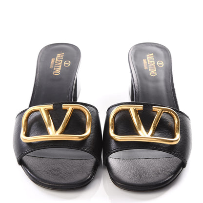 Valentino Garavani Grainy Cowhide VLogo 45mm Slide Sandals 36 Black 3 of 9