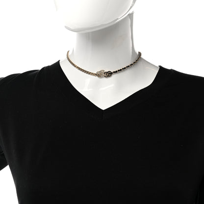 Chanel Metal Calfskin Crystal Double CC Short Necklace Black Gold 2 of 7