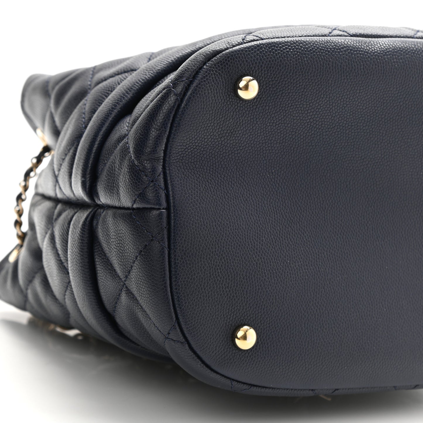 Caviar Quilted Rolled Up Bucket Drawstring Bag Navy