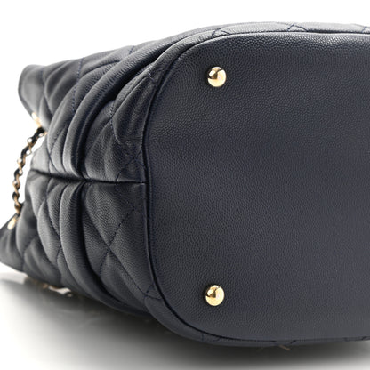 Chanel Caviar Quilted Rolled Up Bucket Drawstring Bag Navy 9 of 12