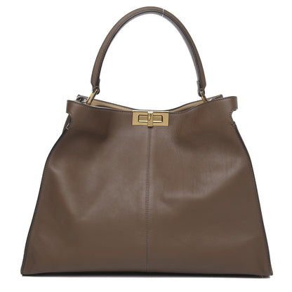 Fendi Vitello Seta Glazed Fabric FF 1974 Large Peekaboo X-Lite Maya Mogano Panna 1 of 11