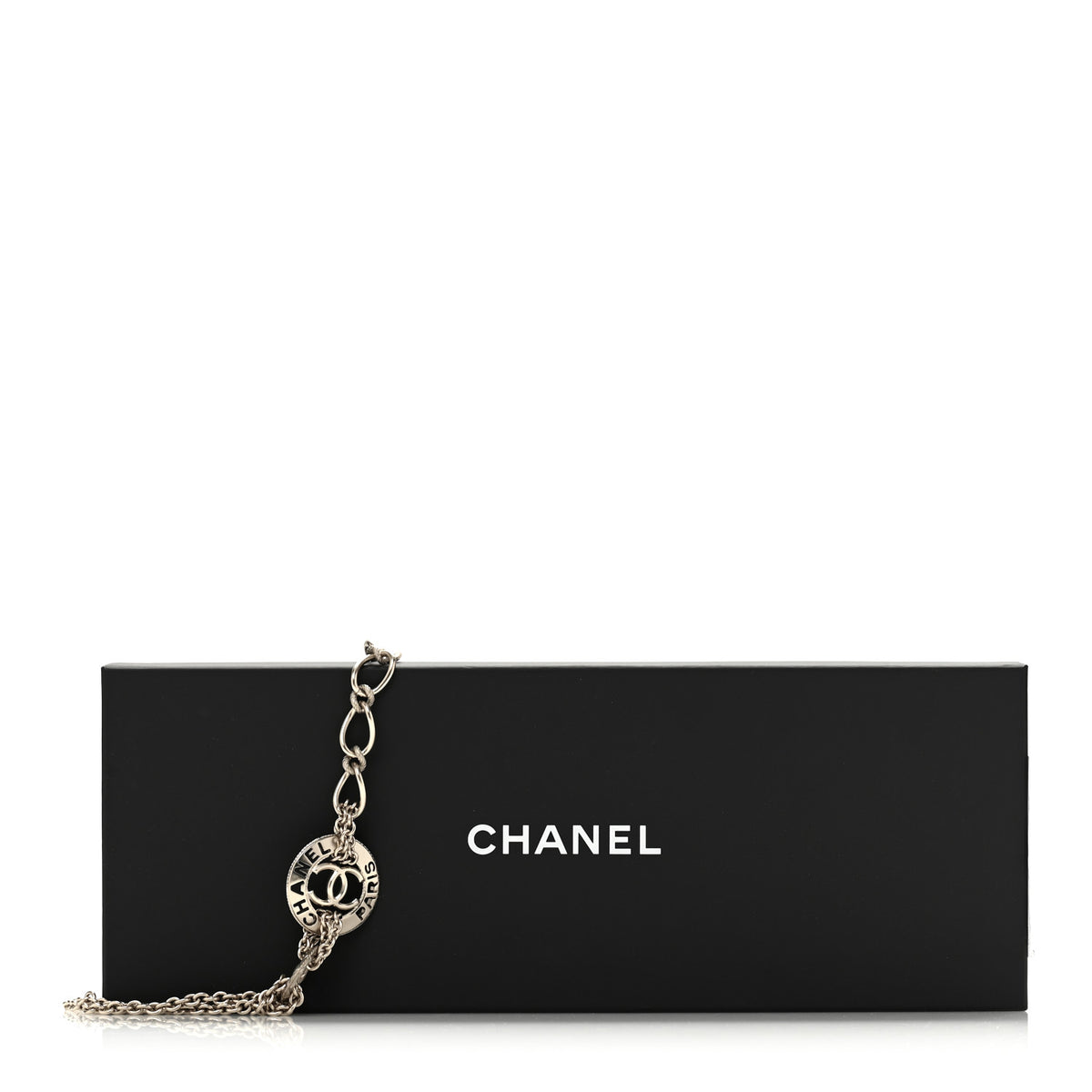 Chanel Metal Pearl Chain CC Paris Pendant Long Necklace Light Gold 6 of 6
