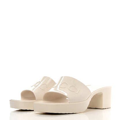 Gucci Rubber Gucci Logo Womens Platform 20/60mm Slide Sandals 38 Mystic White 3 of 10