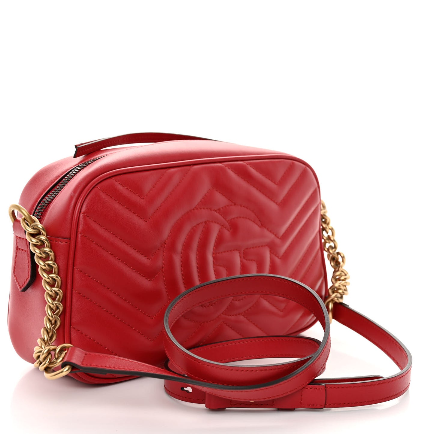 Calfskin Matelasse Small GG Marmont Chain Shoulder Bag Hibiscus Red
