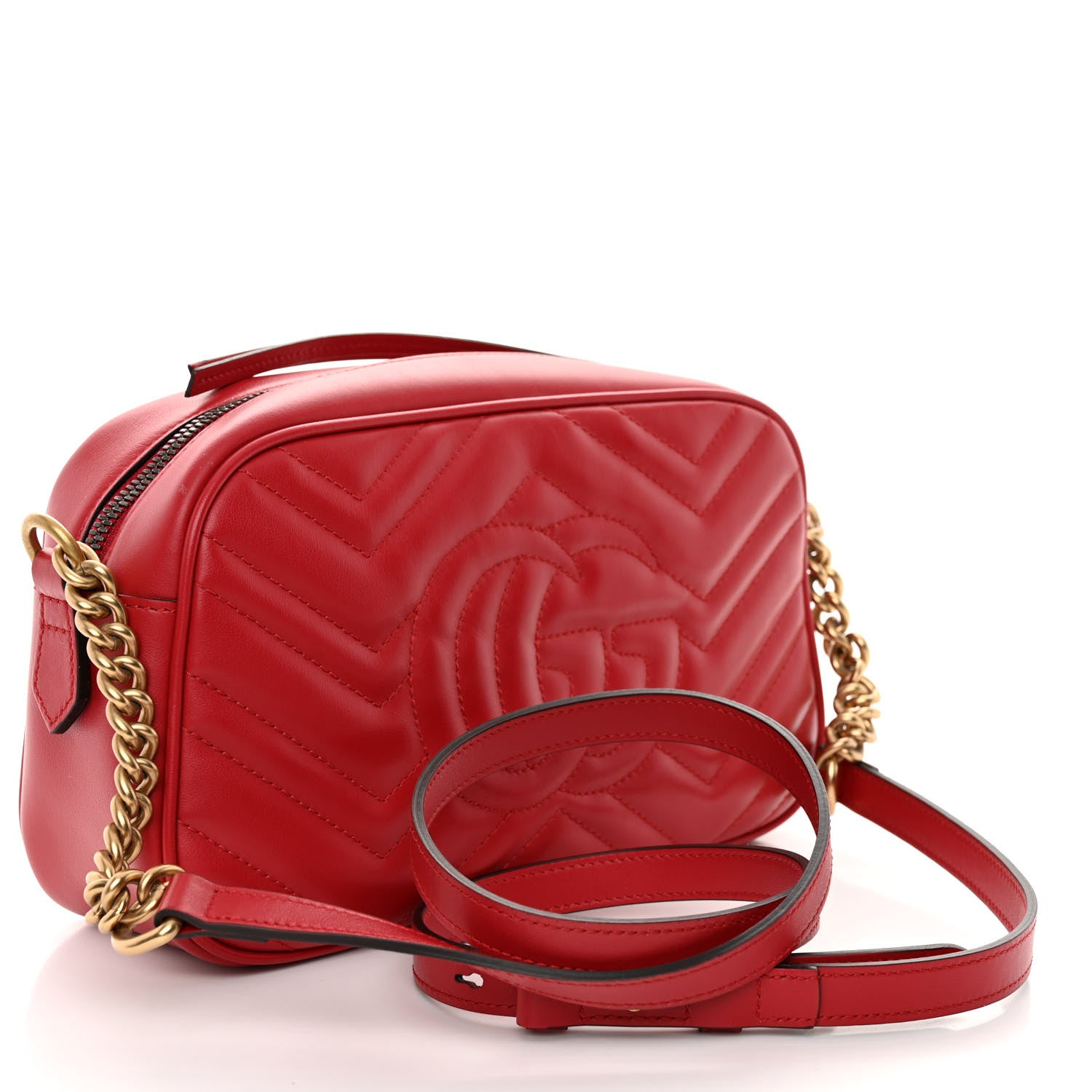 Gucci Calfskin Matelasse Small GG Marmont Chain Shoulder Bag Hibiscus Red 3 of 11