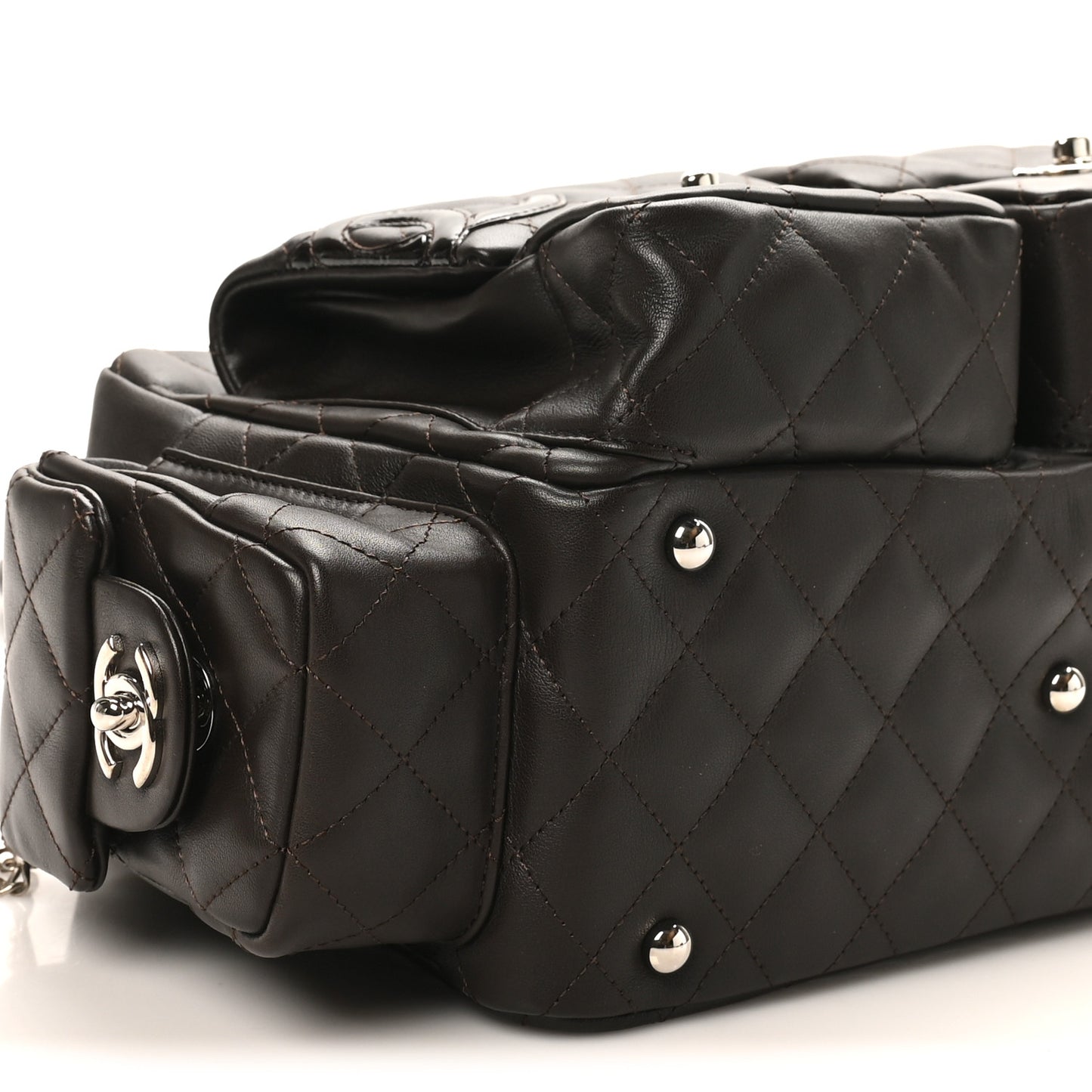 Calfskin Quilted Large Cambon Multipocket Reporter Brown