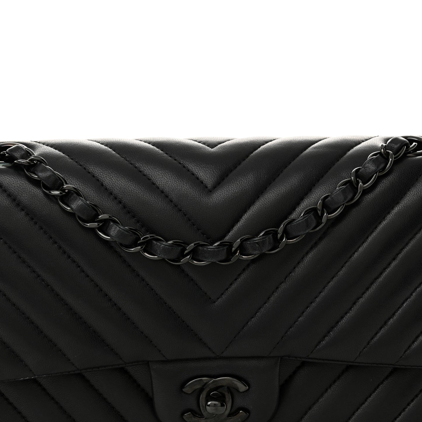 Lambskin Chevron Quilted Medium Double Flap So Black