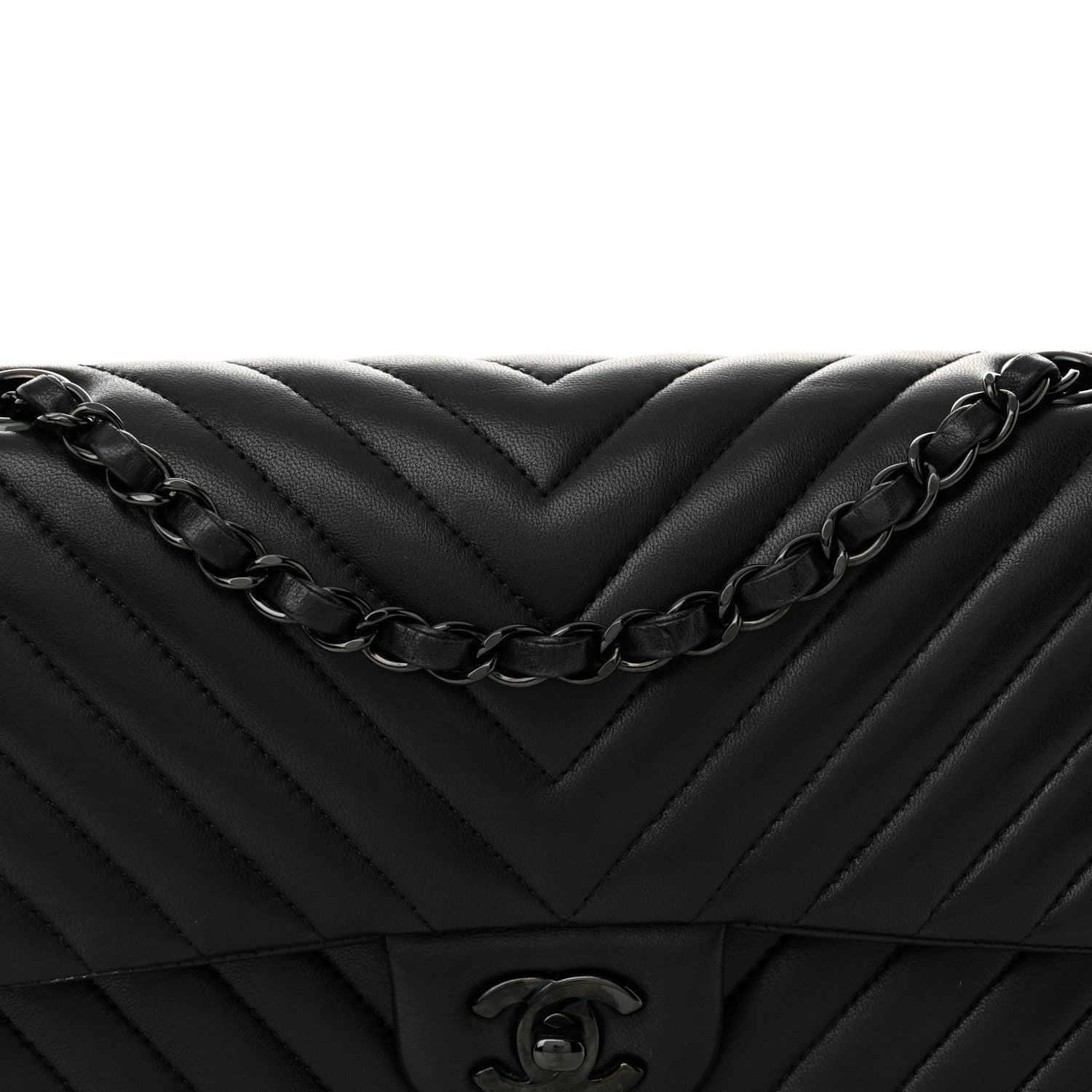Chanel Lambskin Chevron Quilted Medium Double Flap So Black 8 of 13