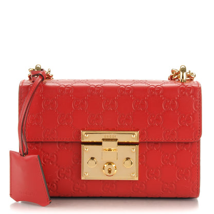 Gucci Guccissima Small Padlock Shoulder Bag Hibiscus Red 1 of 9