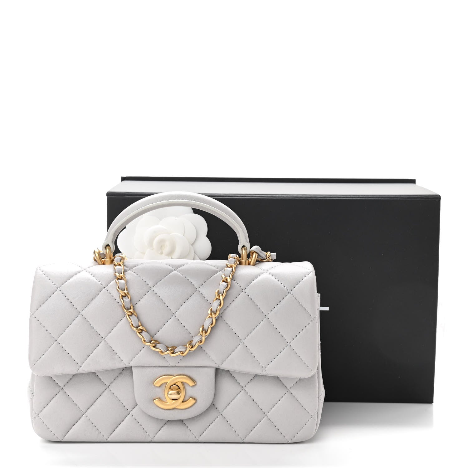 Chanel Lambskin Quilted Mini Top Handle Rectangular Flap Grey 11 of 11