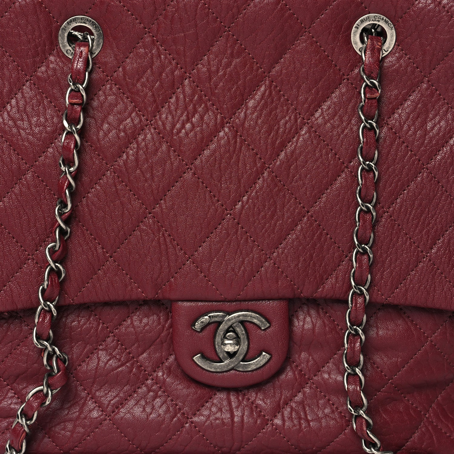 Chanel Crumpled Lambskin Quilted Large Tote Burgundy 8 of 11