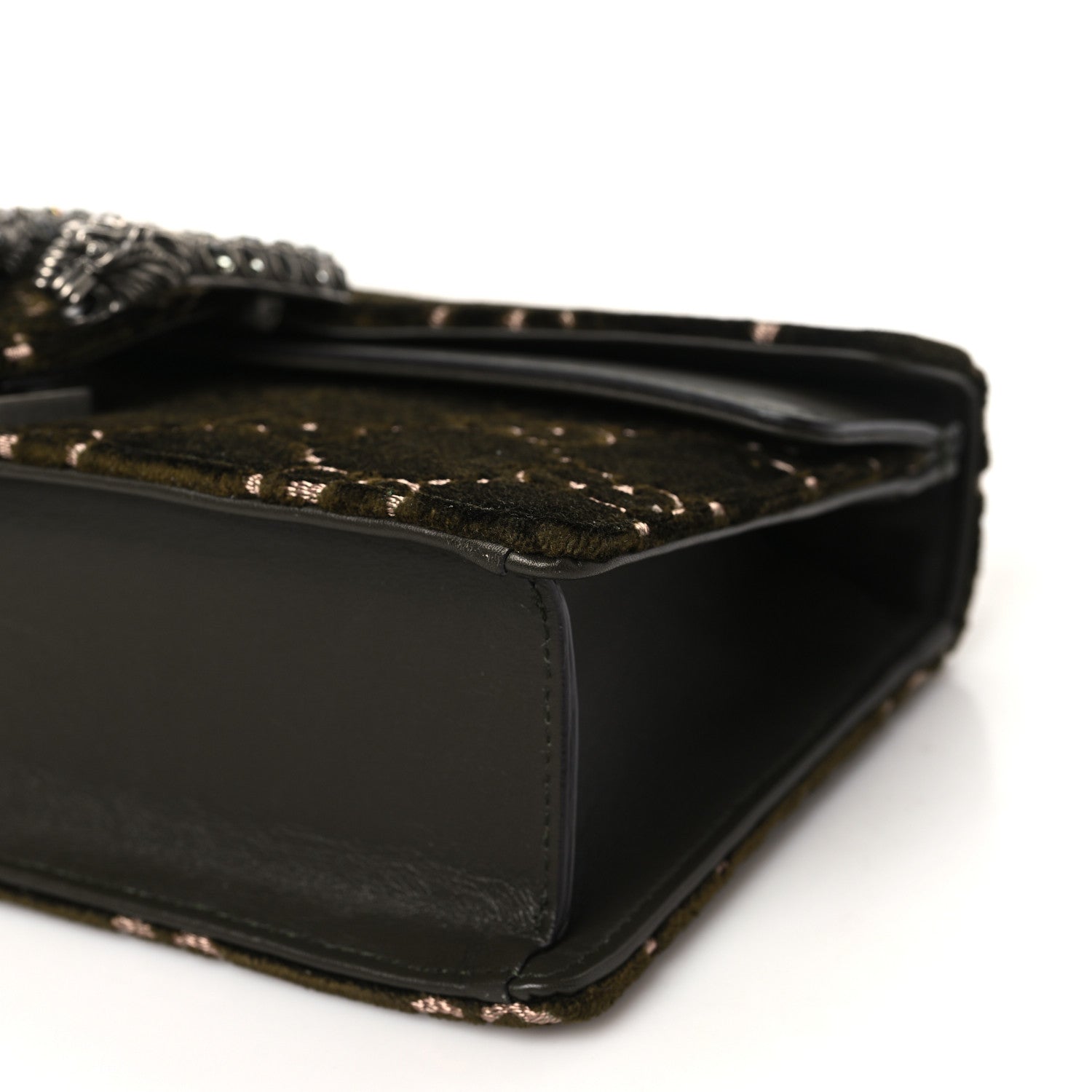 Gucci Velvet Moon Calfskin Crystal GG Monogram Small Dionysus Shoulder Bag  Dark Olive Rose Gold 10 of 11