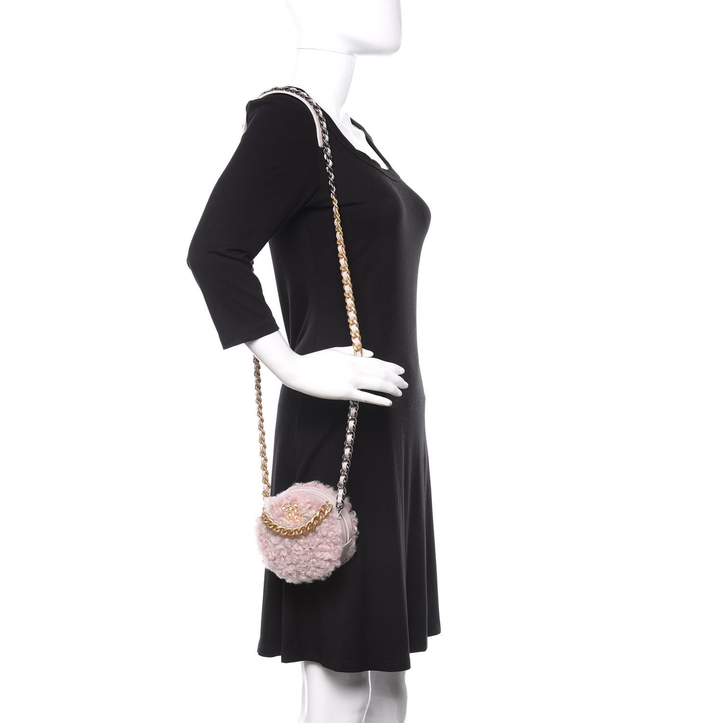 Shearling Sheepskin 19 Round Clutch With Chain Light Pink