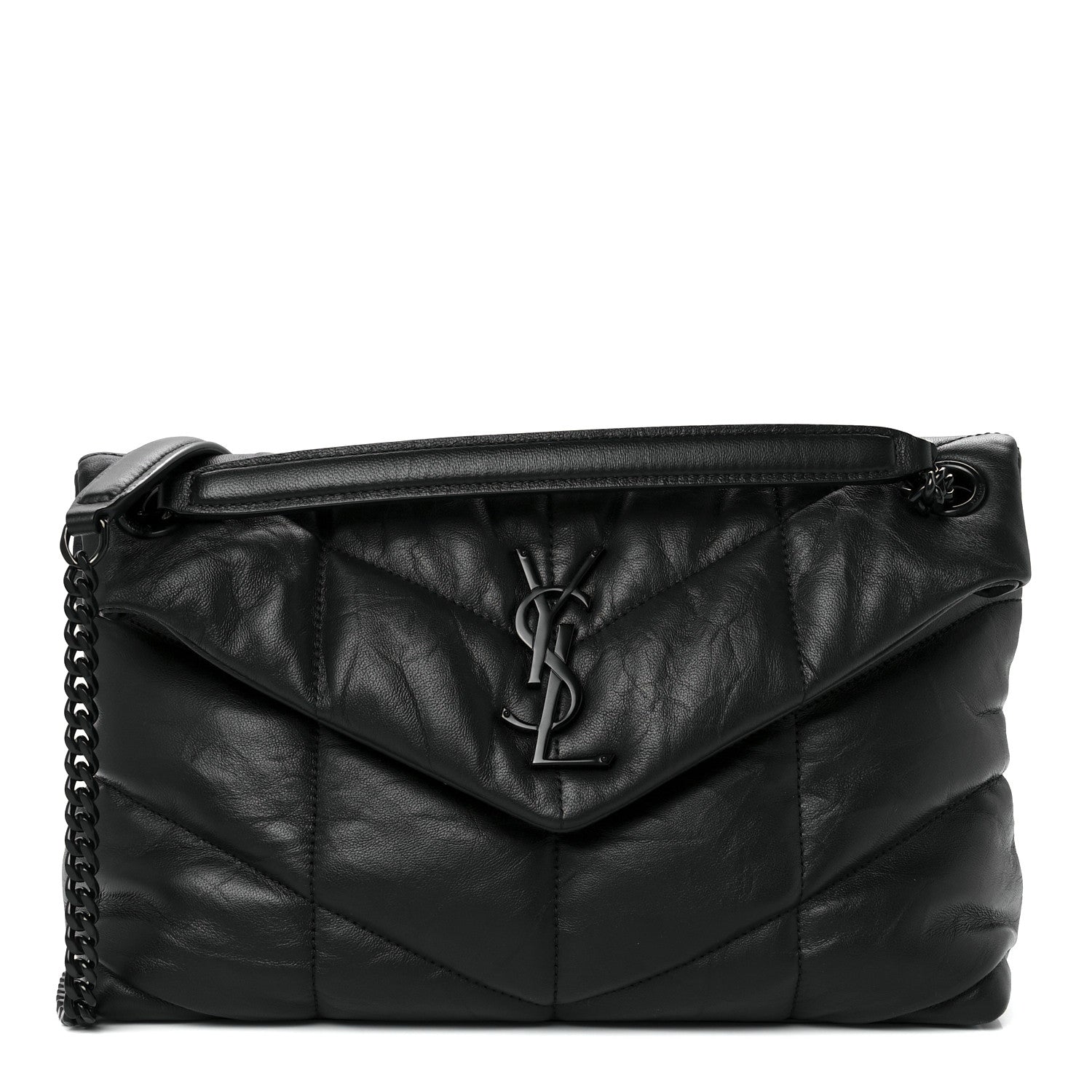Saint Laurent Lambskin Quilted Small Loulou Puffer Monogram Chain Satchel Black 1 of 11