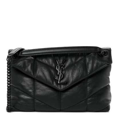 Saint Laurent Lambskin Quilted Small Loulou Puffer Monogram Chain Satchel Black 1 of 11