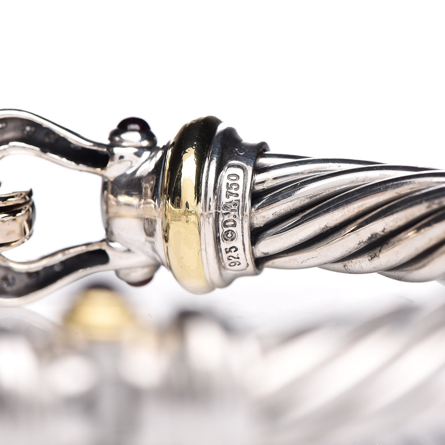 David Yurman Sterling Silver 18K Yellow Gold Diamond Pink Tourmaline 10mm Cable Buckle Bracelet 5 of 5
