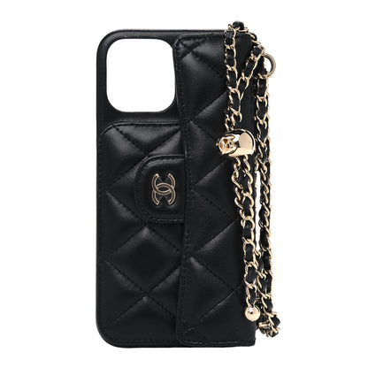 Chanel Lambskin Quilted iPhone XII Max Case With Chain Black 1 of 4