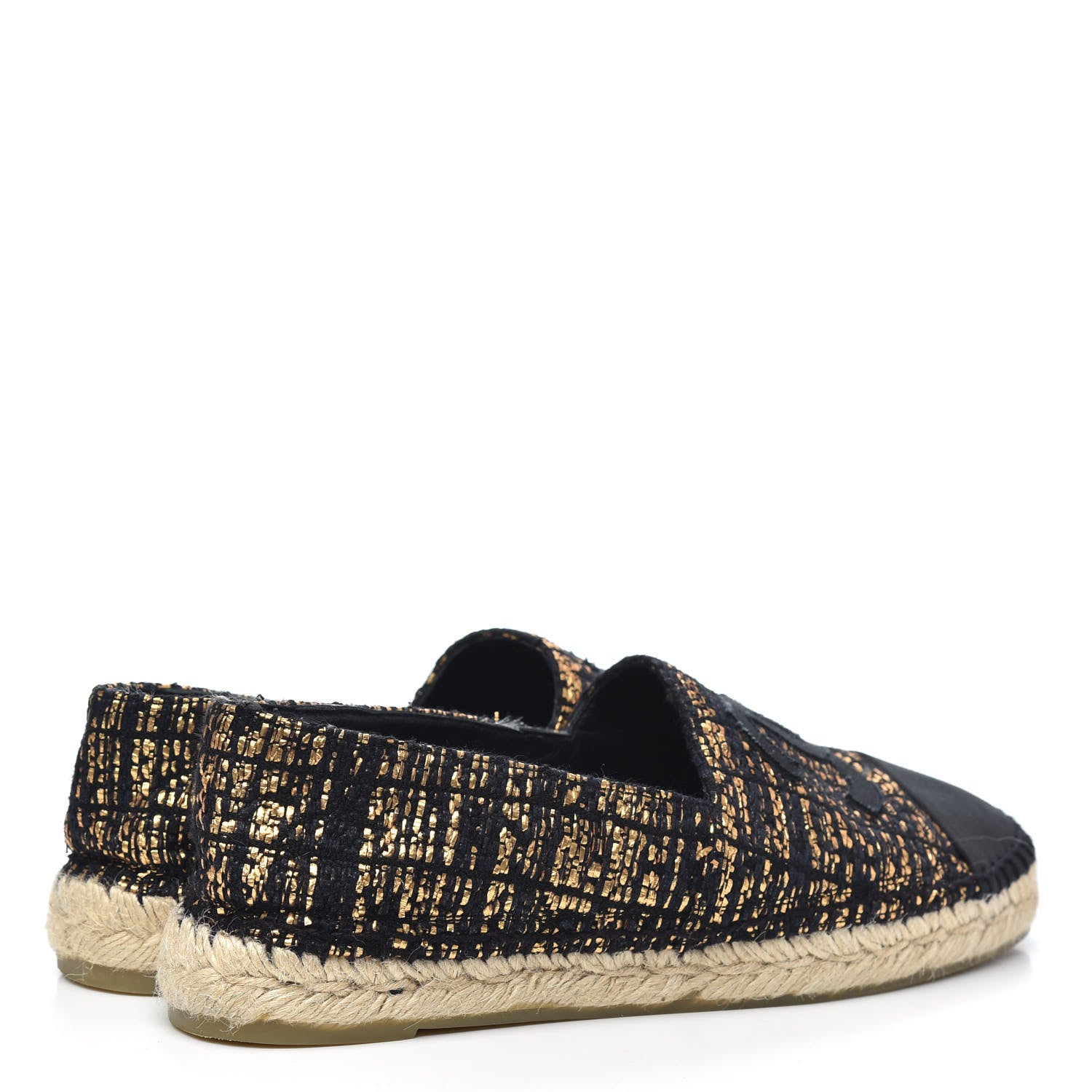Chanel Metallic Tweed Grosgrain CC Espadrilles 40 Black Gold 4 of 10