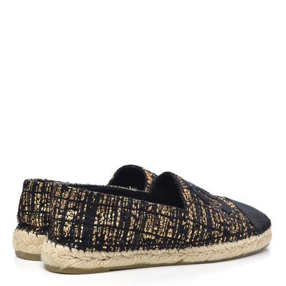 Chanel Metallic Tweed Grosgrain CC Espadrilles 40 Black Gold 4 of 10
