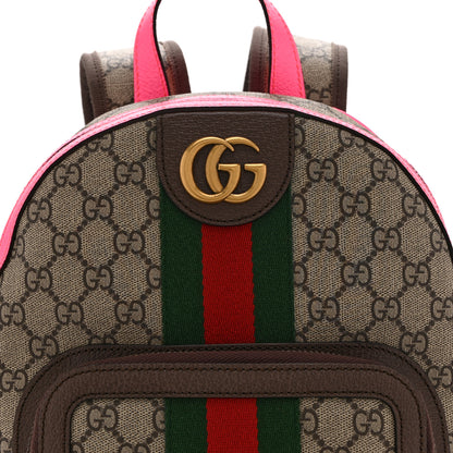 Gucci GG Supreme Monogram Textured Dollar Calfskin Web Small Ophidia Day Backpack Beige Ebony Fluorescent Fuchsia 9 of 11