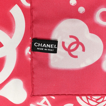 Chanel Silk CC Scarf Dark Pink White 4 of 4